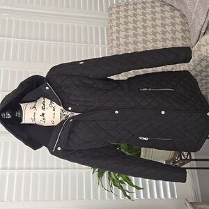 Calvin Klein Women's Quilted Black Hooded Jacket